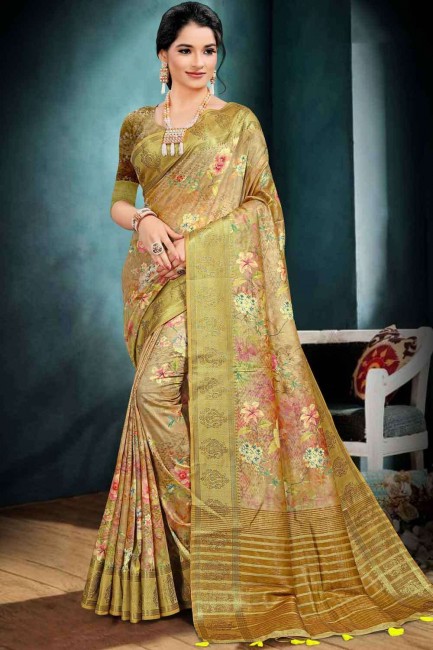 Cotton Saree with Weaving in Burly wood
