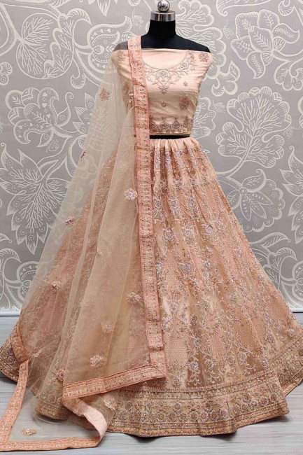 Latest Net Lehenga Choli with Embroidered in Peach