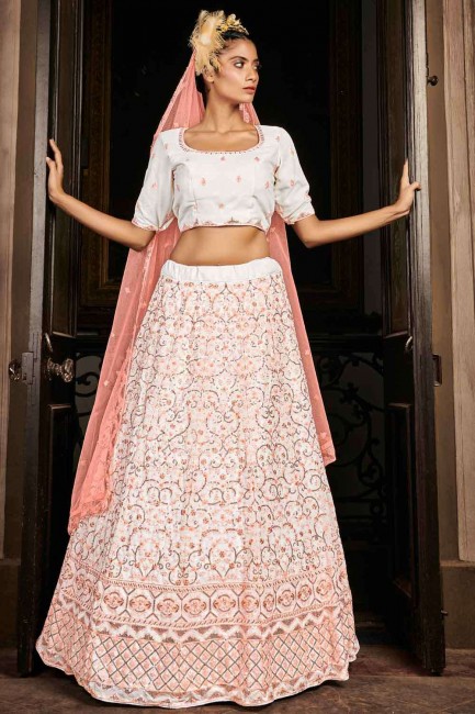 Georgette Lehenga Choli in Pearl white with Embroidered