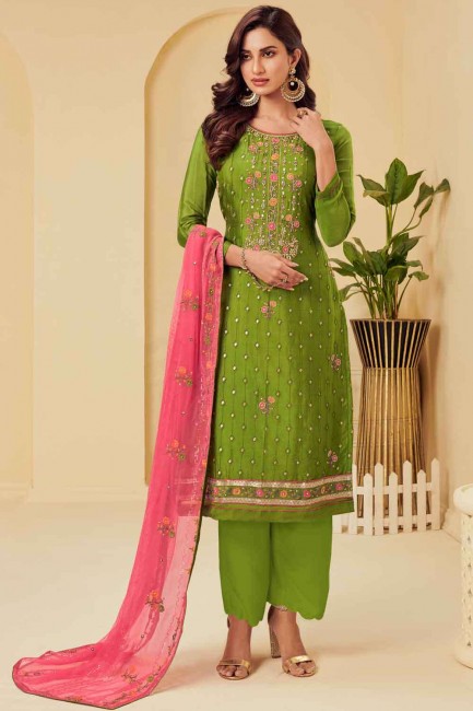 Trendy green Salwar Kameez with Sequins Georgette