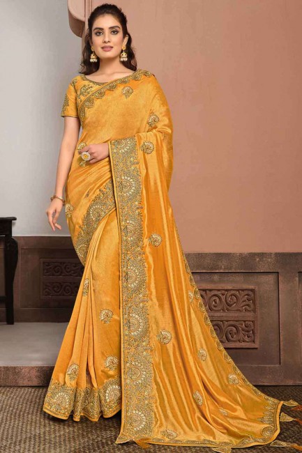 Georgette Saree with Resham in Indian yellow