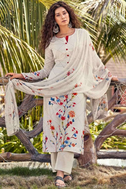 Cotton Salwar Kameez with Printed in Albescent white
