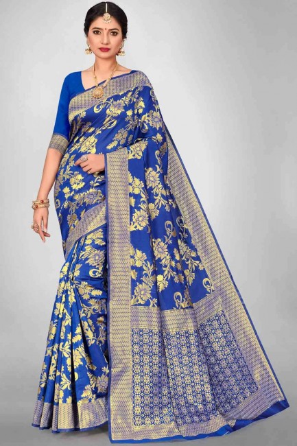 Art Silk Diwali Saree with Weaving in Royal Blue