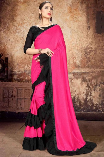 Embroidered Georgette Lehenga Saree in French rose pink