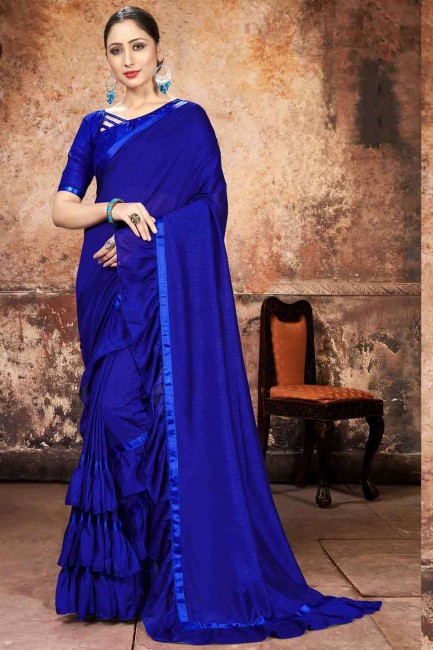 Royal blue Lehenga Saree in Georgette with Embroidered