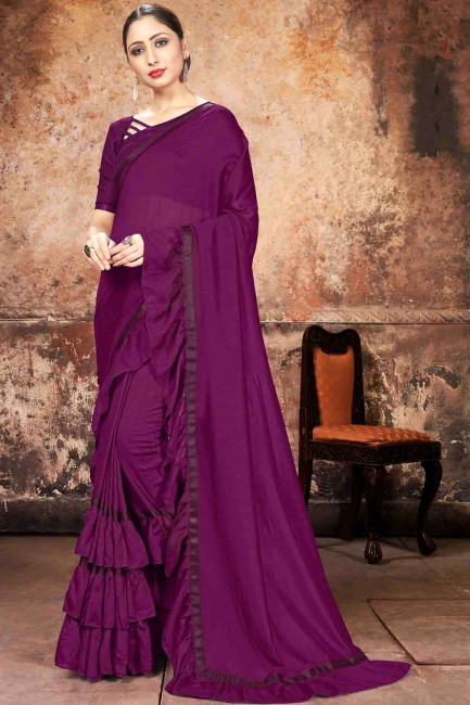 Pansy purple Lehenga Saree in Embroidered Georgette