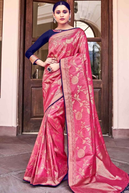 Pink Weaving Designer Work Banarasi raw silk Banarasi Saree
