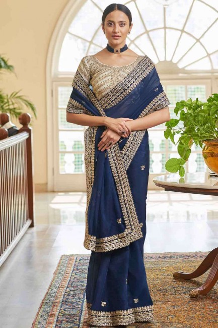 Blue Zari Saree in Silk