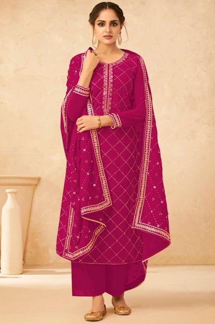 Pink Palazzo Suit with Embroidered Georgette