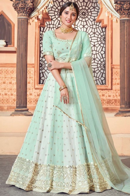 Embroidered Party Lehenga Choli in Pista green Georgette