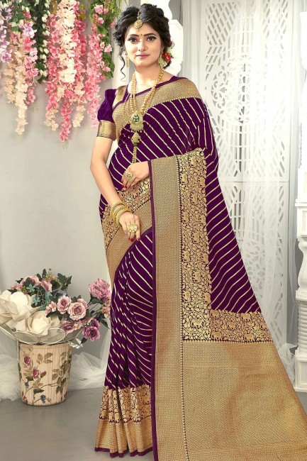 Weaving Silk South Indian Saree in Purple