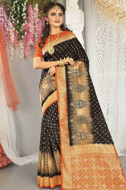 Black Weaving 2D Dola Silk South Indian Saree