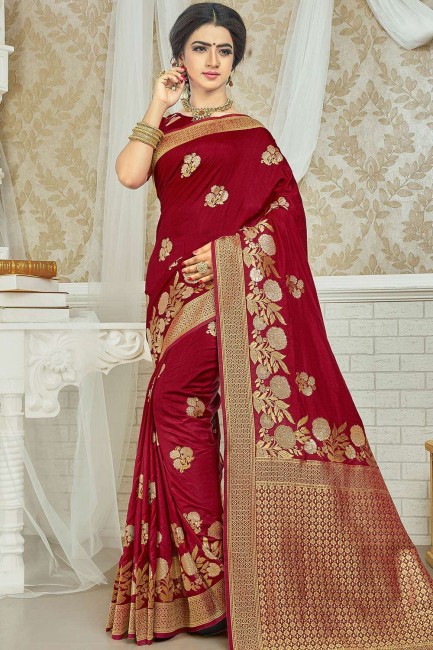 Maroon South Indian Saree in Weaving 2D Dola Silk