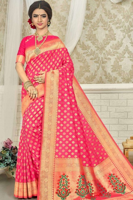 Silk South Indian Saree with Weaving in Pink