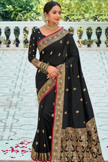 Black Party Wear Saree in Weaving Silk