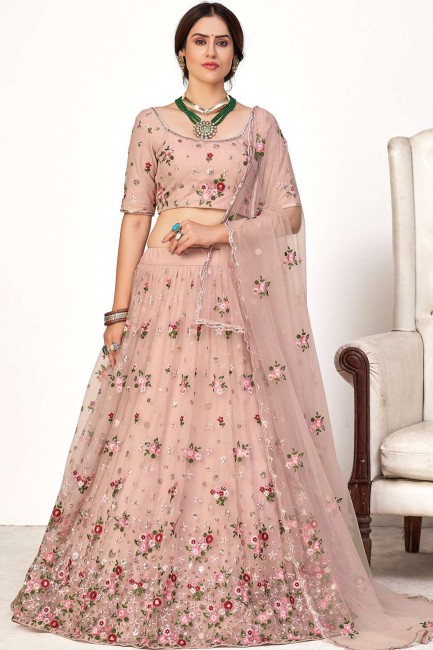 Embroidered Soft net Party Lehenga Choli in Pink