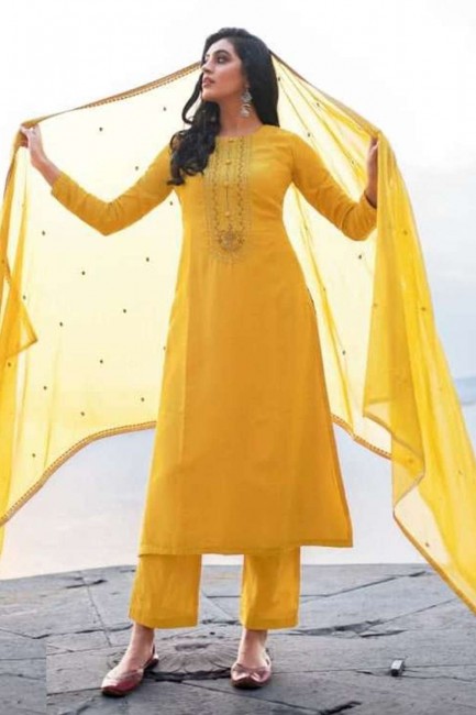 Embroidered Georgette Palazzo Suit in Yellow