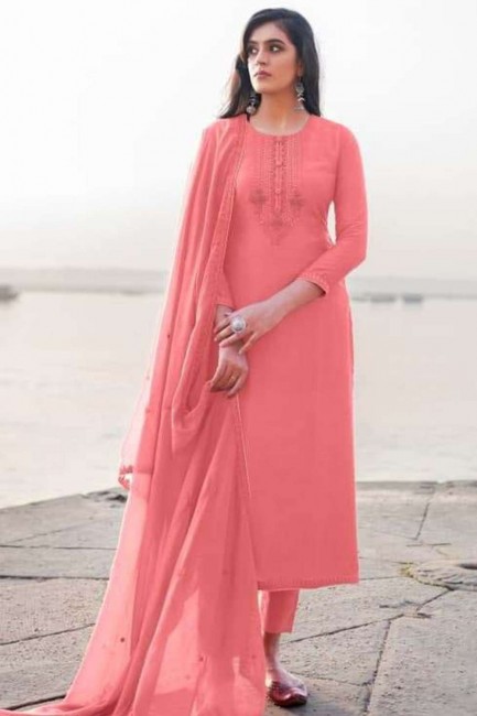Georgette Embroidered Pink Palazzo Suit with Dupatta