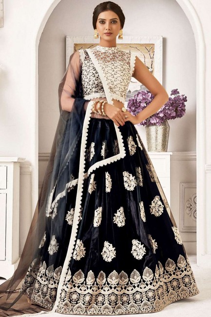 Net Party Lehenga Choli with Embroidered in Black