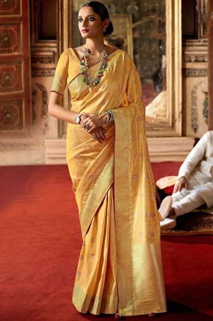 Yellow Weaving South Indian Saree in Silk