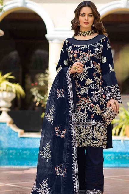 Blue Palazzo Suit with Thread Georgette