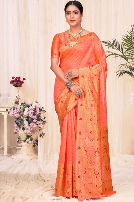 Banarasi silk Saree with Weaving in Peach