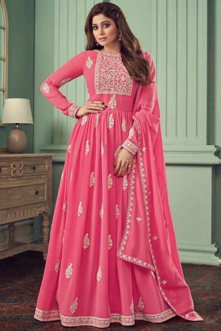 Pink Anarkali Suit in Embroidered work Georgette