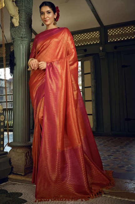 Art silk Saree in Red with Weaving work