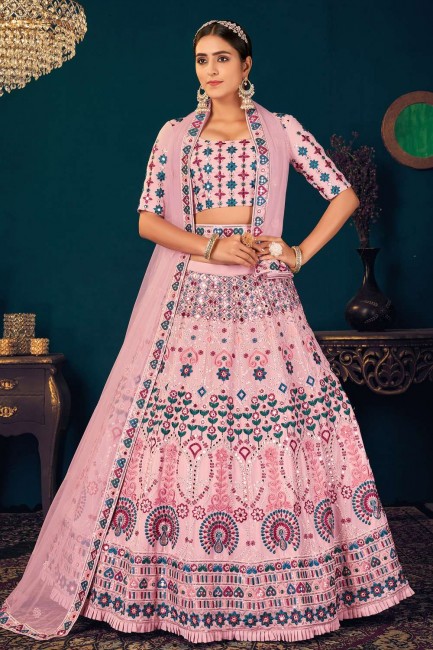 Georgette Wedding Lehenga Choli in Pink with Embroidered