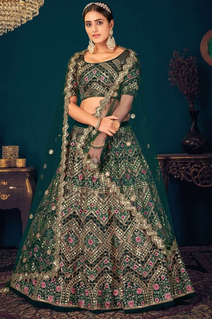 Green Georgette Embroidered Wedding Lehenga Choli with Dupatta