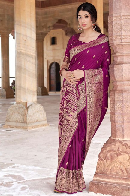 Purple Weaving Silk Wedding Saree