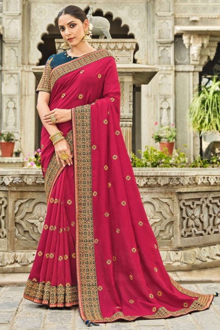 Embroidered South Indian Saree in Pink Art silk