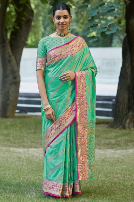 Sea green Weaving Saree in Silk