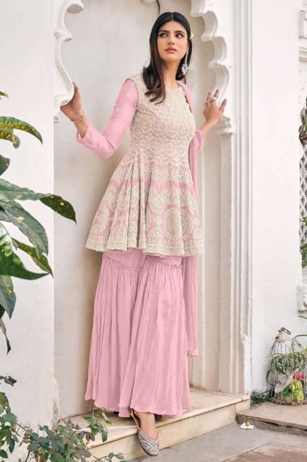 Pink Sharara Suit in Embroidered Georgette and viscose