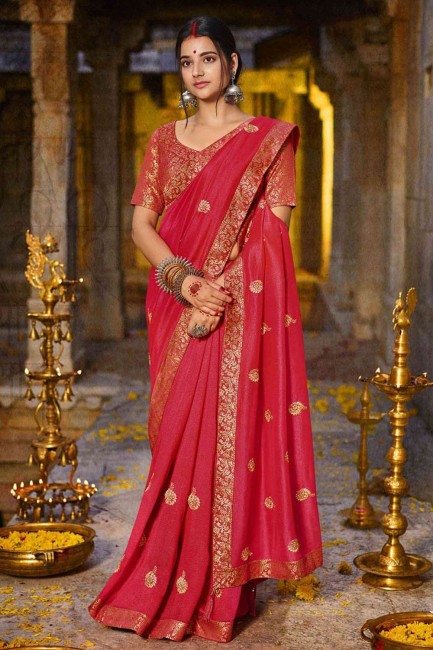 Saree in Pink Silk with Zari,embroidered