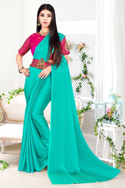 Turquoise  Saree with Plain Georgette