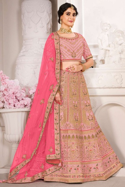 Wedding Lehenga Choli in Rose pink Silk with Embroidered