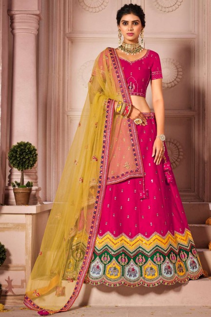Wedding Lehenga Choli in Pink with Silk  Embroidered