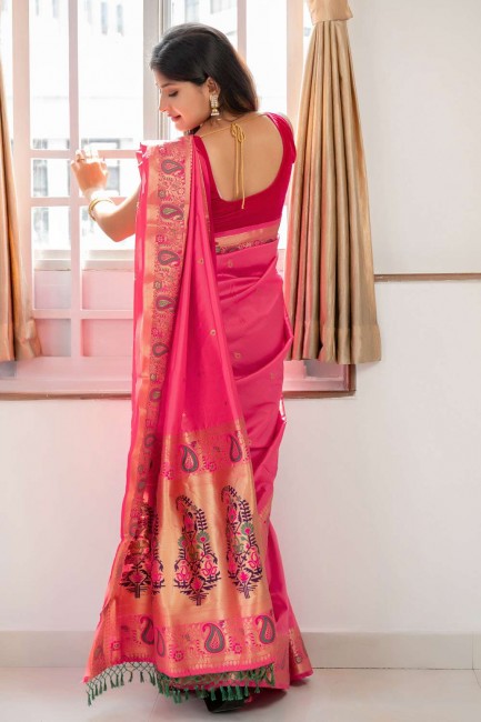 Banarasi silk Nakshi,weaving Pink Banarasi Saree with Blouse