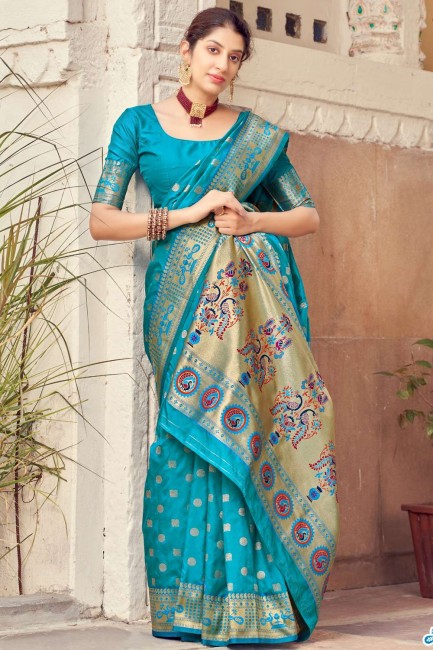 Weaving Silk Saree in Sky blue with Blouse