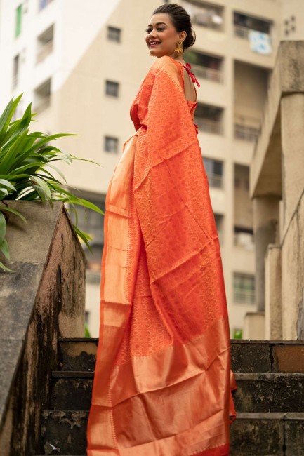 Zari Banarasi silk Banarasi Saree in Orange