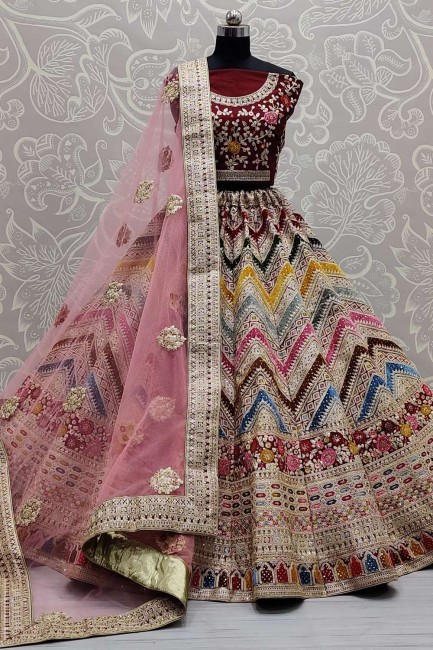 Embroidered Silk Wedding Lehenga Choli in Off white with Dupatta
