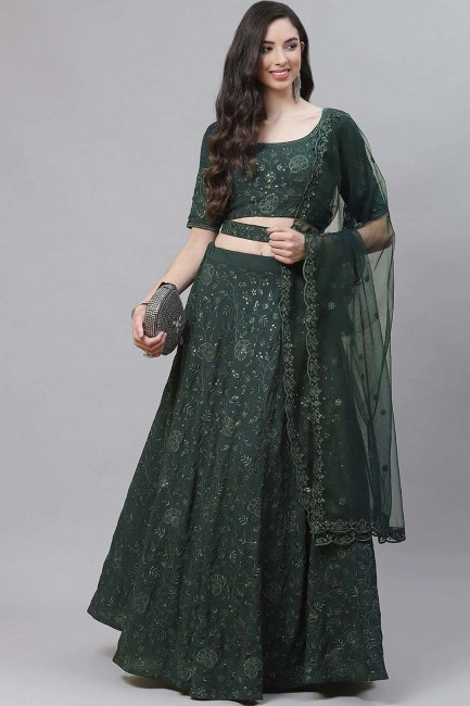 Green Party Lehenga Choli in Embroidered Georgette