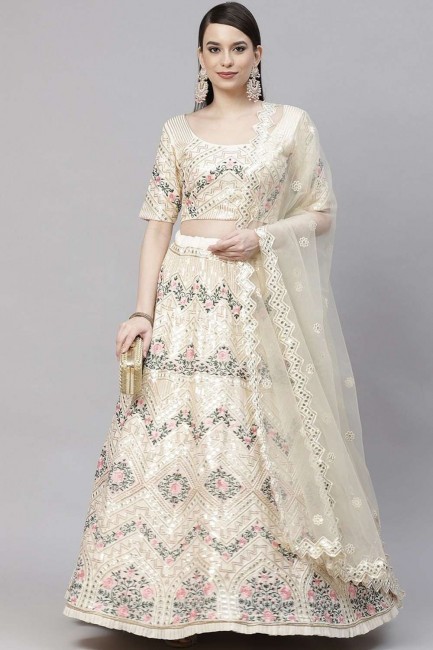 Beige Georgette Embroidered Party Lehenga Choli with Dupatta