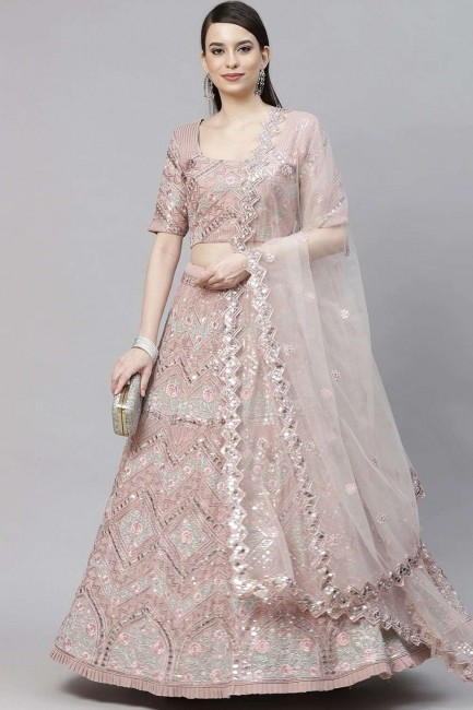 Pink Georgette Embroidered Party Lehenga Choli with Dupatta