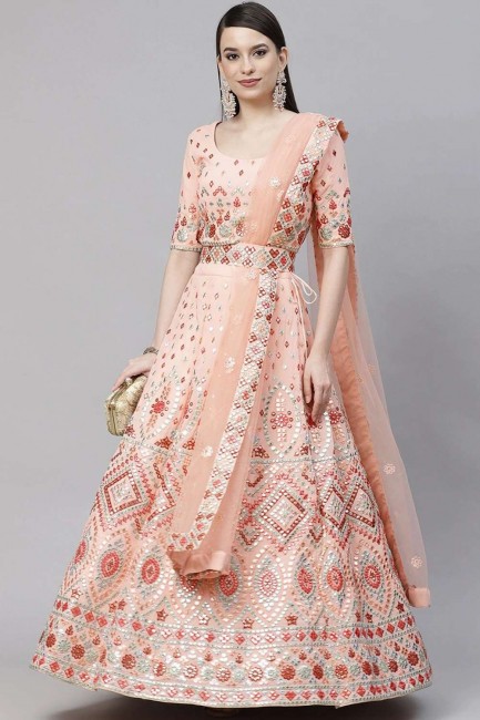 Pink Embroidered Party Lehenga Choli in Georgette