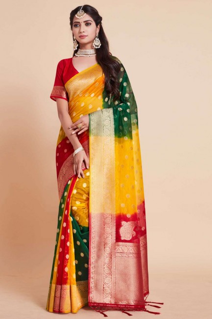 Banarasi silk Yellow Saree in Weaving