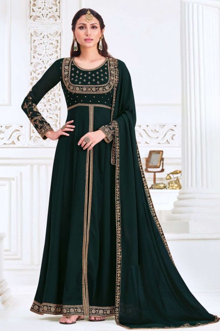 Anarkali Suit Embroidered in Green Georgette