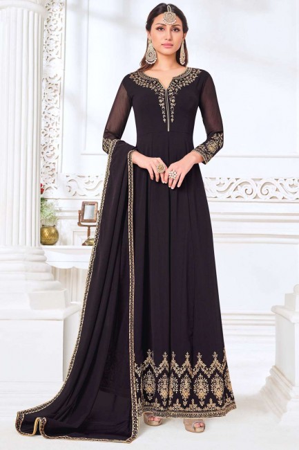 Georgette Embroidered Anarkali Suit in Black