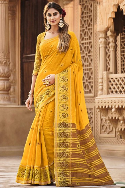Yellow Weaving Cotton Saree